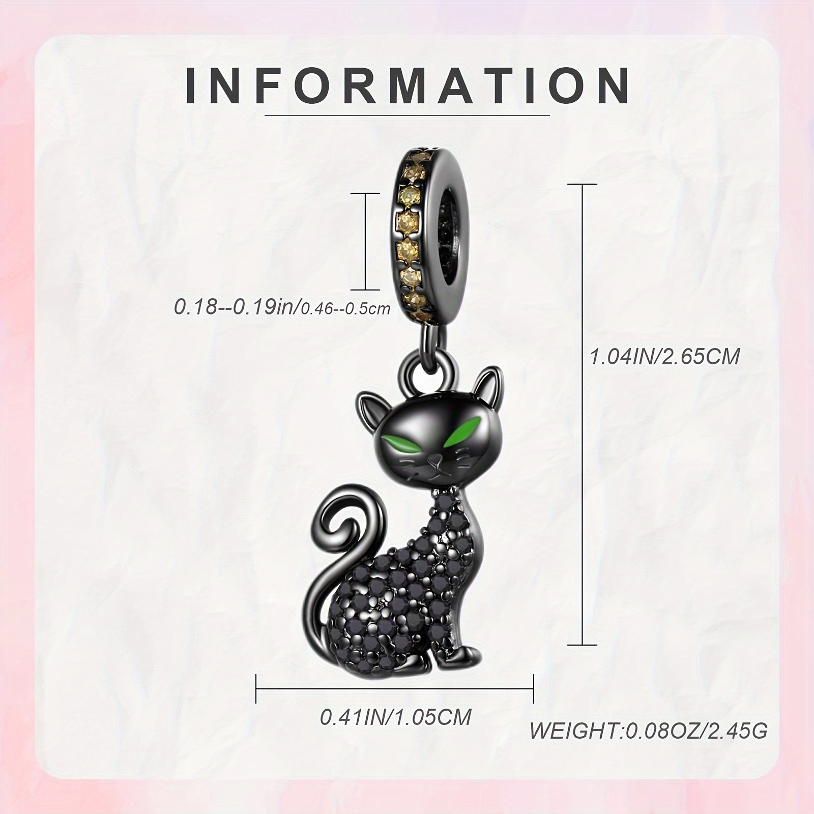 925 Silver Women Cat Dangle Charm for Bracelet & Necklace